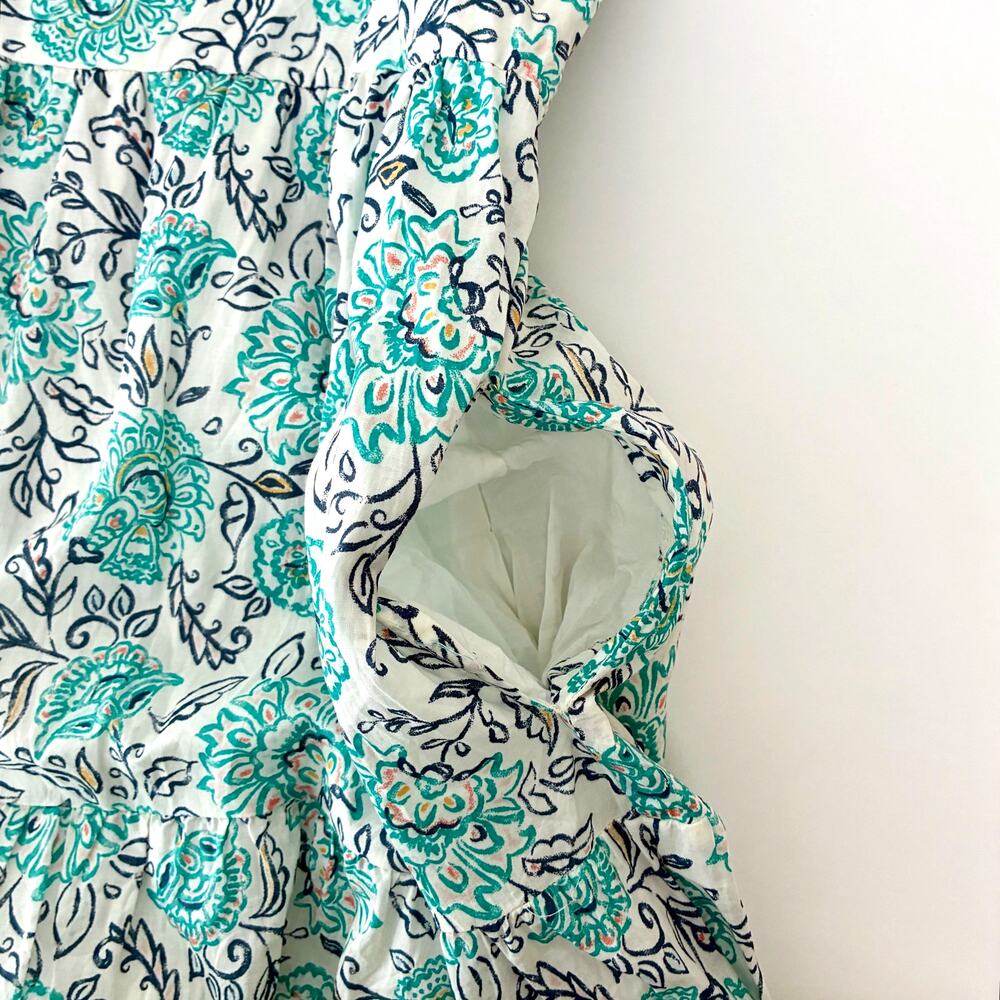 C&C California Cream and Aqua Floral Tie Shoulder Tiered Cotton Dress - Size XL - Picture 6 of 10
